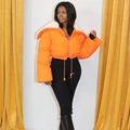 Short bright orange winter puffer jacket featuring a white faux fur stand collar - Orange (No Embroidery)