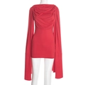 Slim fit red mini dress with long sleeves and draped cowl neckline for women - Red