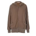 Close-up of deep brown waffle knit fabric texture on a casual zip-up hoodie - S / Brown