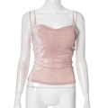 Detail showing the shiny pink pleated fabric and thin straps of the fitted camisole - S / Pink