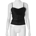 Detail of black pleated camisole showing ribbed fabric texture and thin shoulder straps - S / Black