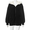 Detail of hooded jacket with warm faux fur lining and utility pocket on the sleeve - S / Black