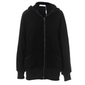 Detail view of black waffle texture hoodie with metal zipper and drawstring hood - S / Black