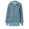 Women's blue-grey waffle knit hoodie featuring a zip front and ribbed trim details - S / Blue