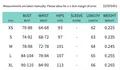 Size chart for women's PU leather bustier dress showing XS to XL measurements in cm - Style (D25DS451)