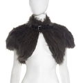 Coprispalle corto in ecopelliccia grigio scuro con fibbia in pelle nera e collo alto - S / Marrone