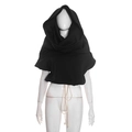 Felpa corta nera con cappuccio oversize e coulisse color crema a contrasto - S / Nero