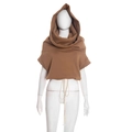 Top corto marrone con cappuccio, collo alto e coulisse bianca a contrasto sportivo - S / Marrone