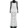Elegant white square neck sleeveless satin maxi dress with draped waist detail - S / White