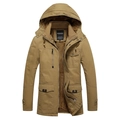 Parka invernale da uomo color kaki con fodera in pile caldo e cappuccio staccabile - L / Cachi