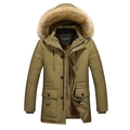 Parka invernale da uomo con collo in pelliccia sintetica e fodera in pile - M / Cachi