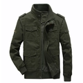 Army green men's cotton military cargo jacket with stand collar and multiple utility pockets - M / Army Green