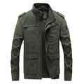 Militärjacke aus Baumwoll-Canvas für Herren in Olivgrün mit Stehkragen und Multi-Taschen - M / Grün