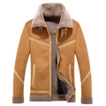 Giacca invernale da uomo in finta pelle scamosciata color cammello con collo in shearling - M / caffè