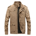 Herren Baumwoll-Militärjacke in Khaki mit Stehkragen und Outdoor-Fashion-Badges - M / Khaki