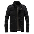 Herren Baumwoll Cargo Jacke in Schwarz mit Stehkragen und Outdoor Stickerei - M / Schwarz