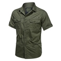 Camicia cargo uomo verde militare a maniche corte in cotone con due tasche a patta e collo piatto - S / Stile Cargo Tinta Unita (1751) / Verde Militare (1751)
