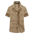 Camicia cargo da uomo a maniche corte in puro cotone kaki con tasche a patta - S / Tops / Cachi