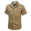 Camicia cargo da uomo kaki a maniche corte in cotone con stampa e tasche sul petto - S / Stile Cargo Tinta Unita (1751) / Cachi (1751)