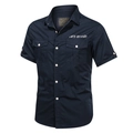 Camicia cargo da uomo in cotone blu scuro a maniche corte con tasche sul petto - S / Stile Cargo Tinta Unita (1751) / Blu Scuro (1751)