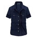 Camicia cargo da uomo blu navy a maniche corte con tasche doppie e stile outdoor - S / Tops / Blu scuro