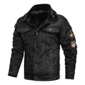Men's black faux suede jacket with warm shearling collar and embroidered patches - Black