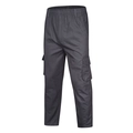 Men's casual cotton cargo pants in dark grey with elastic waist and side flap pockets - M / Dark Gray