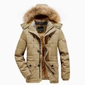 Parka invernale kaki da uomo con fodera spessa e collo in finta pelliccia - M / Cachi
