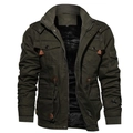 Giacca da uomo verde militare con cappuccio, fodera in pile e design multitasche - M / Verde Militare
