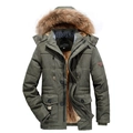 Parka da uomo verde militare con cappuccio in pelliccia e fodera in pile calda - M / Verde Militare