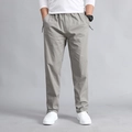 Men's light gray casual straight cotton trousers with elastic waist and zipper pockets - M / Light Gray