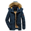 Parka invernale da uomo blu navy con fodera gialla e cappuccio in pelliccia - M / Blu Reale