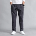Men's dark grey cotton cargo pants with elastic waist and relaxed straight fit cut - M / Dark Gray