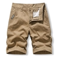 Casual men's khaki cotton cargo shorts with side pockets and a zip fly closure - 28 / Bottoms / Khaki
