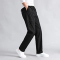 Men's casual black cargo pants featuring multi-pocket design and straight-leg fit - Black