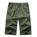 Pantalones cortos cargo para hombre verde oliva con cintura elástica y tela de algodón - L / Verde