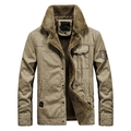 Giacca da uomo in tela kaki con caldo colletto in sherpa e fodera in pile outdoor - M / Cachi