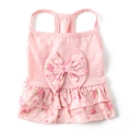 Rosa geblümtes Haustierkleid für kleine Hunde mit Schleife und Rüschensaum auf Weiß - XS / Rosa