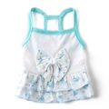 Florales Haustier-Sommerkleid mit blauer Schleife und Rüschensaum für Hunde und Katzen - XS / Himmelblau