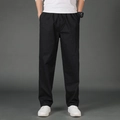 Men's straight-leg black casual pants with elastic waist and cotton-blend fabric - M / Black
