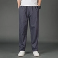 Men's straight-leg casual cargo pants in deep grey-blue with a comfortable drawstring waist - M / Dark Gray