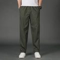 Men's relaxed fit straight-leg cargo pants in army green with an elastic waistband - M / Army Green