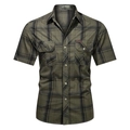 Camicia uomo a maniche corte a quadretti verde militare con doppie tasche e bottoni - 5002 Verde Militare / M