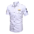 Camicia da pilota bianca a maniche corte da uomo con spalline e ricami sul petto - S / Tops / Bianco