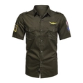 Camicia da uomo a maniche corte stile militare verde oliva con toppe tattiche e tasche - S / Tops / Verde Militare