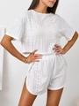 Set pigiama bianco da donna con ricamo sangallo, maglia a maniche corte e pantaloncini - Taglia S / Bianco