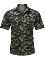 Camicia casual da uomo a maniche corte mimetica verde militare con doppie tasche - S / Tops / Camouflage Verde Militare