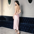 Pink satin slip dress with backless crisscross strap design for elegant loungewear - 2660 Slip Dress - Pink / S