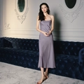 Close-up of elegant purple satin nightdress showing smooth silk texture and drape - 2878 Blue And White Porcelain / M