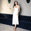 Elegant white satin slip dress for women with thin straps and a glossy finish - S / White